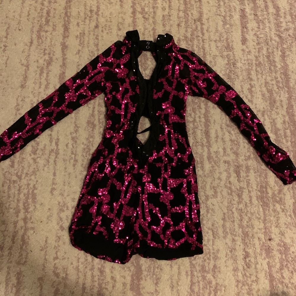 Pink sequin mesh dance costume
